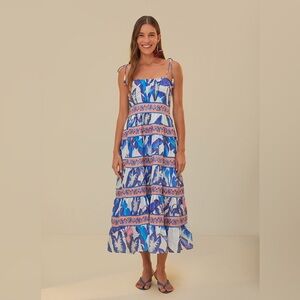 NWT FARM RIO Off-White Blue Foliage Midi Dress, size Small